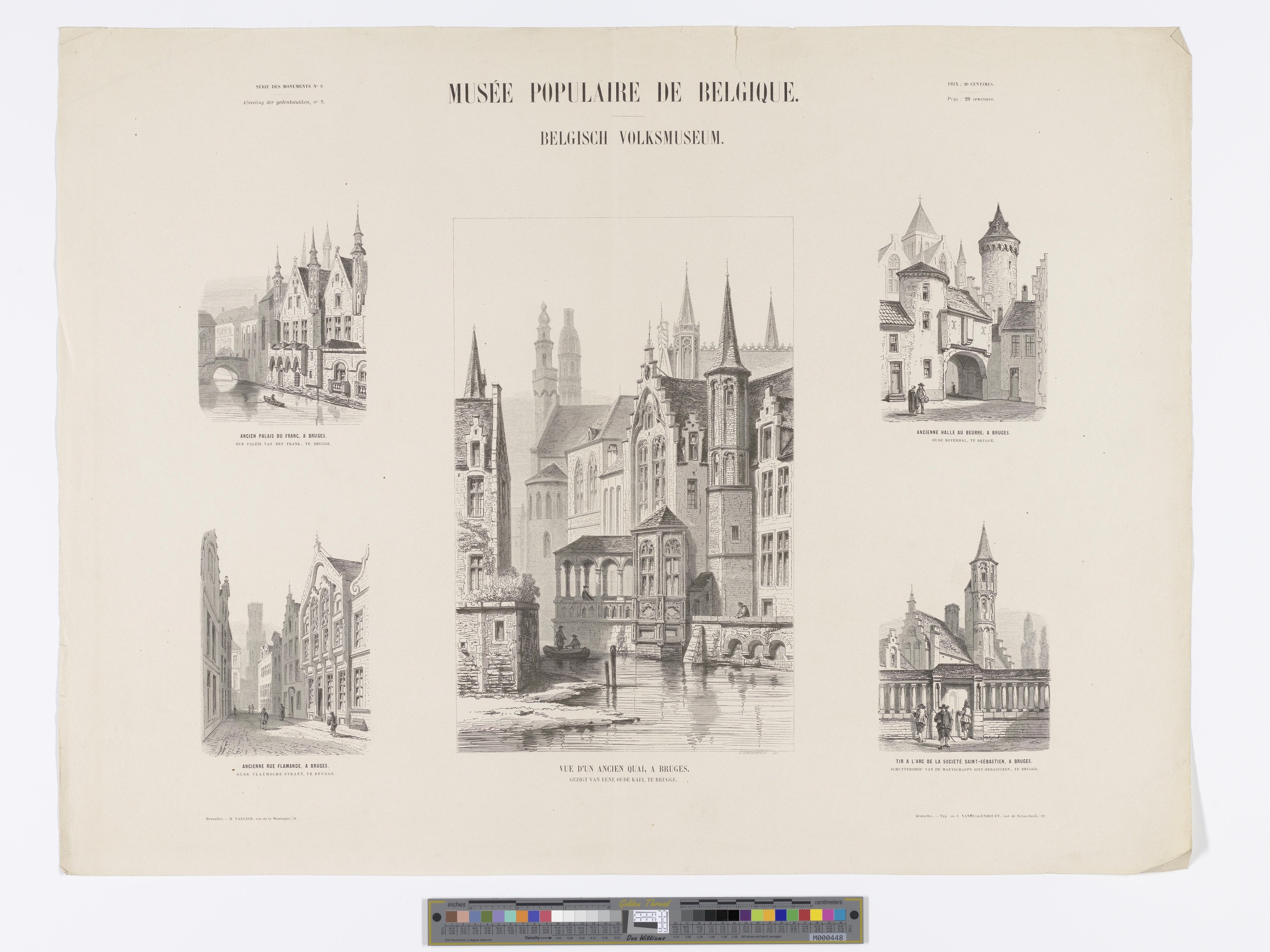 Schwarz-weiß-Zeichnung einer Stadtansicht mit verschiedenen Gebäuden, darunter ein Museum, mit handgeschriebenem Text auf dem Papier.