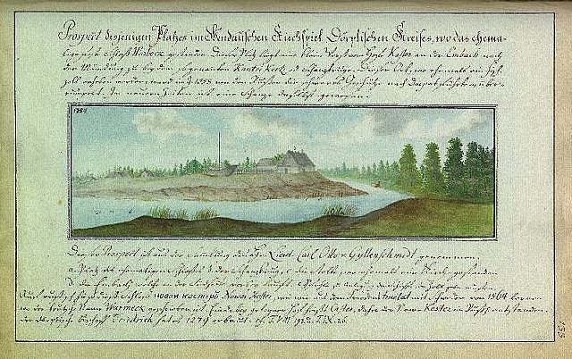 Alter Buchumschlag mit der Aufschrift "Deutsche Landschaften, Landschaft und Landschaft Deutschlands, 18. Jahrhundert" mit einer Illustration eines Flusses, eines Hauses, Bäume, Gras und einem wolkenverhangenen Himmel.