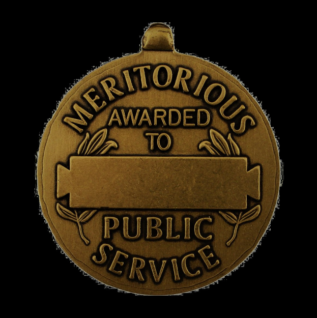 Bronze-Medaille mit der Aufschrift 'Verdienstvolle Tätigkeit im öffentlichen Dienst' auf weißem Hintergrund.