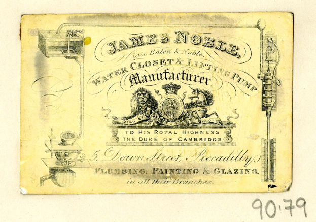 Visitenkarte für James Noble Wasser closet & Hebe-Pumpen-Hersteller mit Produktbeschreibungstext.