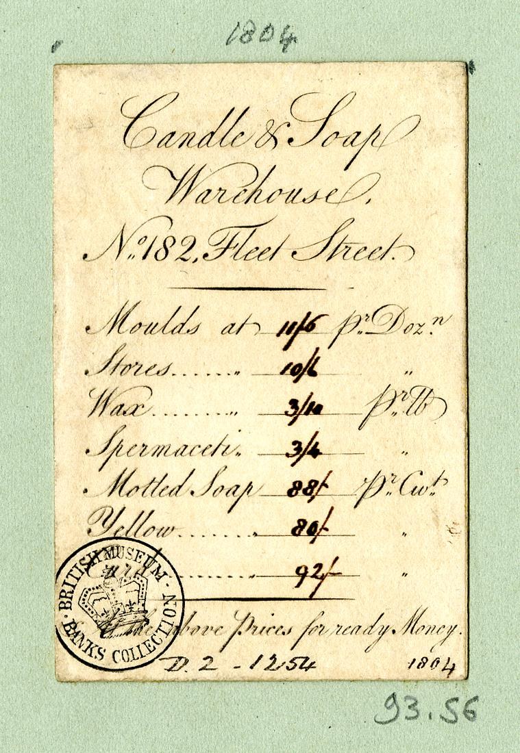 Ein Beleg mit einem 'Candle & Soap Warehouse'-Stempel darauf.