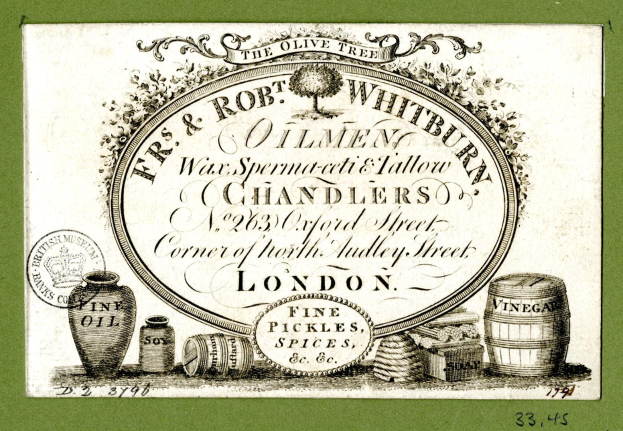 Alte Werbeplakat für Wein auf grünem Hintergrund, mit Text, Krügen, Fässern und Zahlen unten.