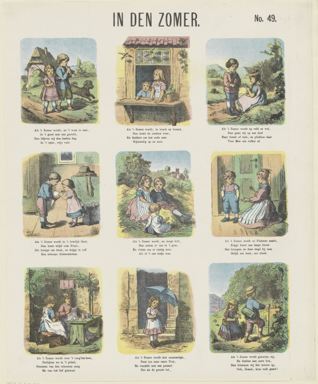 Eine bunte Kindermalerei von Kindern, die im Grünen spielen, mit spielerischem Text und strahlenden Gesichtern.