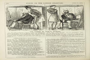 Ein altes Buchcover mit einem Mann in einem Stuhl sitzend und einem ernsthaften Gesichtsausdruck sowie einer Frau daneben, die nachdenklich aussieht, mit dem Titel "Die Macht der öffentlichen Meinung" sichtbar.