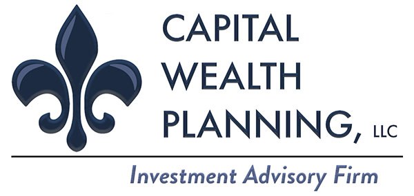 Logo von Capital Wealth Planning, LLC: ein blauer Kreis mit einer weißen Umrandung und einem "C" in der Mitte, umgeben von einem weißen Ring mit blauem Text "Capital Wealth Planning" und weißem Text darunter "Investment Advisory Firm."