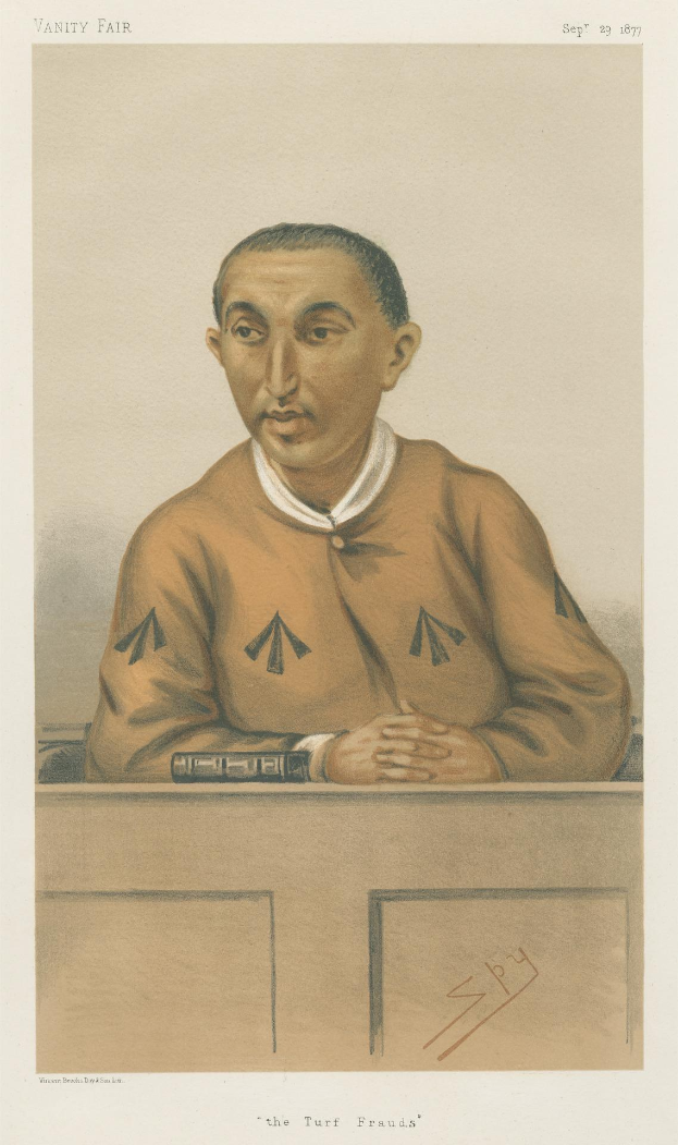 Ein Mann in einem weißen Hemd und dunklen Hosen sitzt an einem Tisch und schaut ernst, mit dem Text "Die Rasenbetrüger" unten.