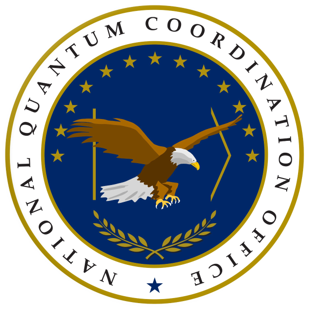 Logo of the National Quantum Coordination Office featuring a blue circle with a white star at the center, outlined by a white border, and the text 'Quantum Coordination' in white around the edge against a blue background.
